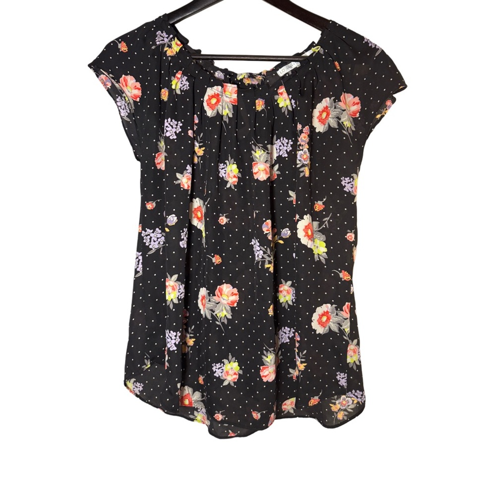 LC Lauren Conrad Floral Black Women's Top Size Large